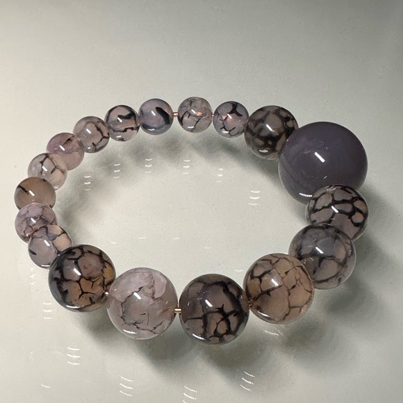 DRAGON VEINS + GREY AGATE  STONES BRACELET Size 6” up to 6.5” - Picture 9 of 12